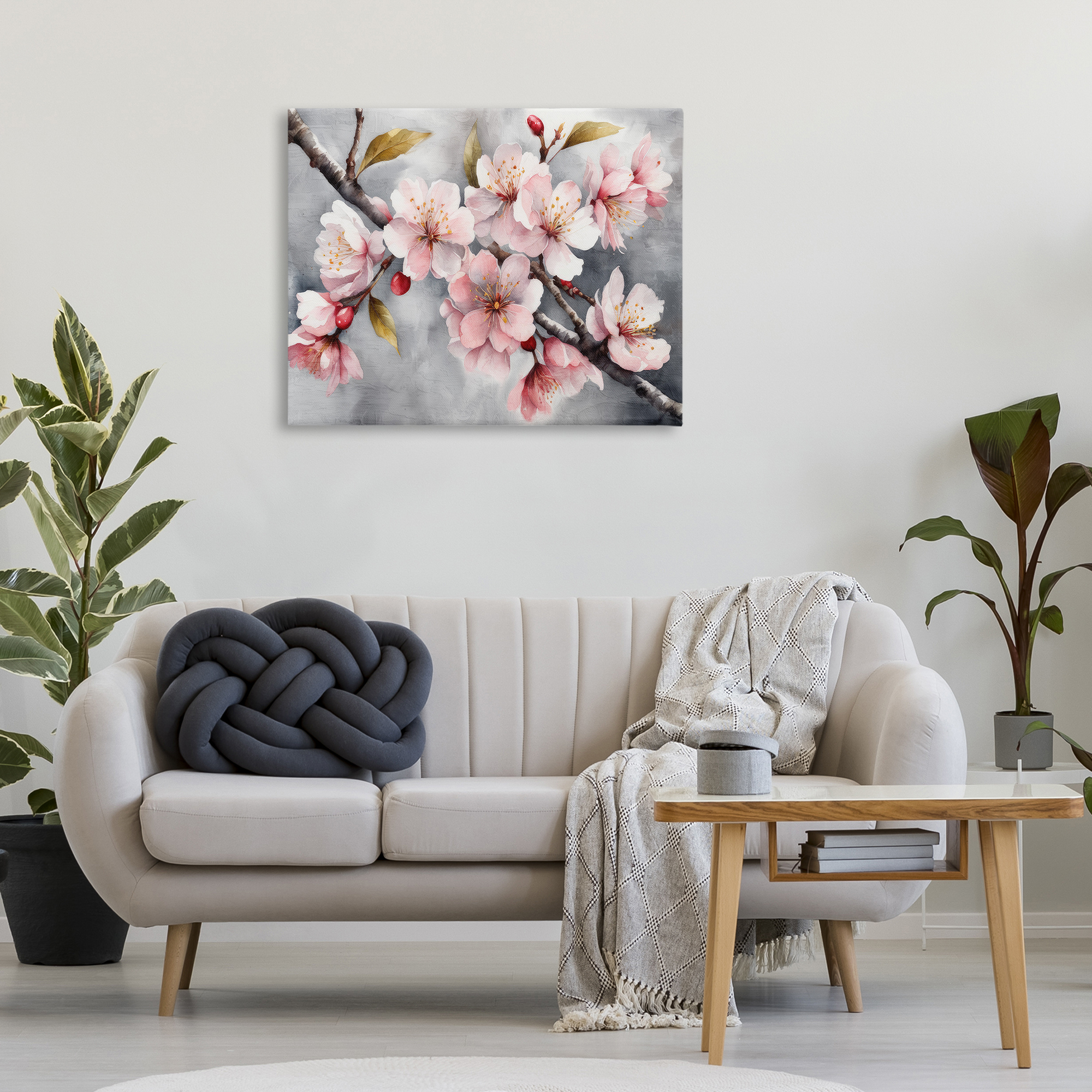 Stupell Industries Blossoms On Grey Botanical & Floral Painting Gallery Wrapped Canvas Art Print Wall Art, 40 x 30