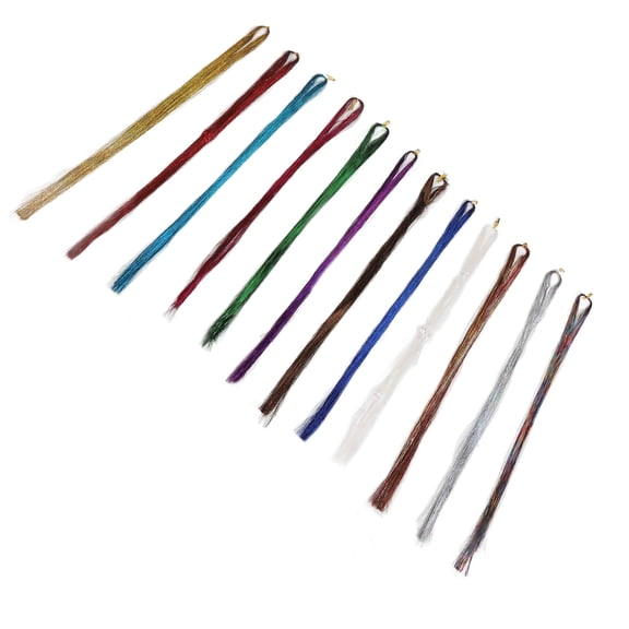 12-Piece Hair Wrap Strings Kit with Pliers Crochet Hooks for Hair Braiding & Extension, Glitter PET Thread for Colorful Dreadlocks and Braids (47.2 Inches / 120 cm)