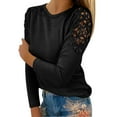 thumbnail image 2 of Black Women's Long Sleeve T-shirt, Women'S Elegant Tops Fashion Solid Lace Splice Long Sleeve Round Neck Tunic Shirt Blouse Pullover Tops,Women's Long sleeve T-shirt M, 2 of 7