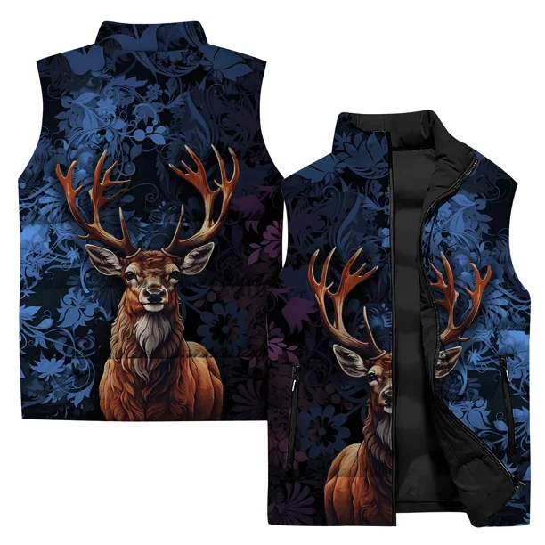 Chaleco frío con estampado de alce elegante para hombre, chaquetas de invierno para hombre modernas y versátiles, cómodas y cálidas, chalecos para hombre, ropa de trabajo para hombre