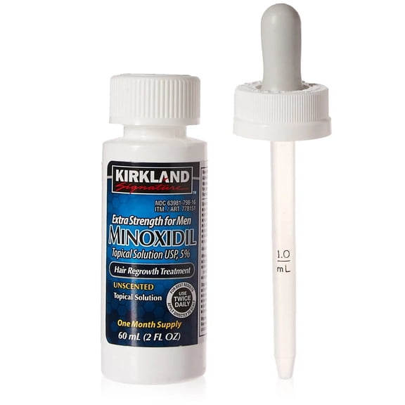 Kirkland Minoxidil for Men 5% Extra Strength Hair Regrowth for Men, 1 Month Supply, 2 oz + Dropper