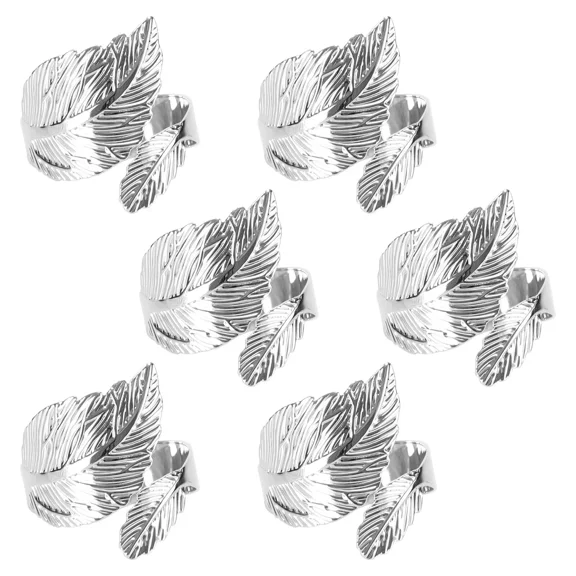 6Pcs Silver Napkin Rings Leaf Napkin Holder Adornmen Alloy L3