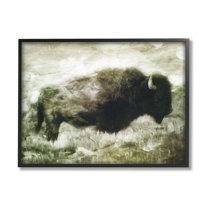 Stupell Industries Vintage Buffalo in Distressed Rustic Field Country Animal Modern Painting Black Framed Art Print Wall Art, 11 x 14, Design by Milli Villa