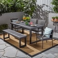 thumbnail image 2 of GDF Studio Mable Outdoor Acacia Wood and Wicker 6 Piece Dining Set with Bench, Sandblasted Dark Gray and Gray, 2 of 12