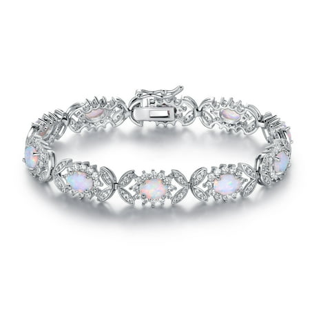 White Gold Pink Tourmaline Bracelet - 18K White Gold Plated Fire Opal Alternating Butterfly Tennis Bracelet