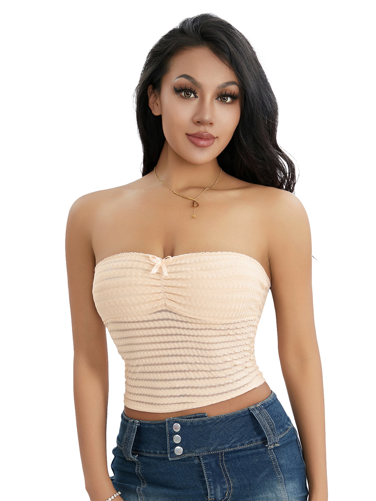 Wassery Women Exy Strapless Tube Tops Off Shoulder Sleeveless Bustier Crop Tops Ruched Bandeau 