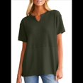 thumbnail image 2 of Blusas Casuales de Punto Gofre con Cuello en V para Mujer, Camisetas de Corta, Blusas Holgadas Verde XL, 2 of 9