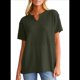 thumbnail image 2 of Blusas Casuales de Punto Gofre con Cuello en V para Mujer, Camisetas de Corta, Blusas Holgadas Verde M, 2 of 9