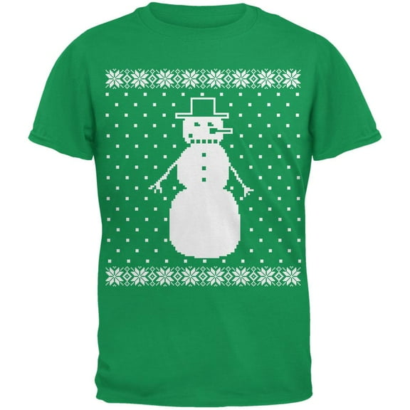 Big Snowman Ugly Christmas Sweater Green Adult T-Shirt - Small