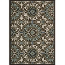SAFAVIEH Veranda Durga Geometric Indoor/Outdoor Area Rug, 5'3" x 7'7", Chocolate/Cream