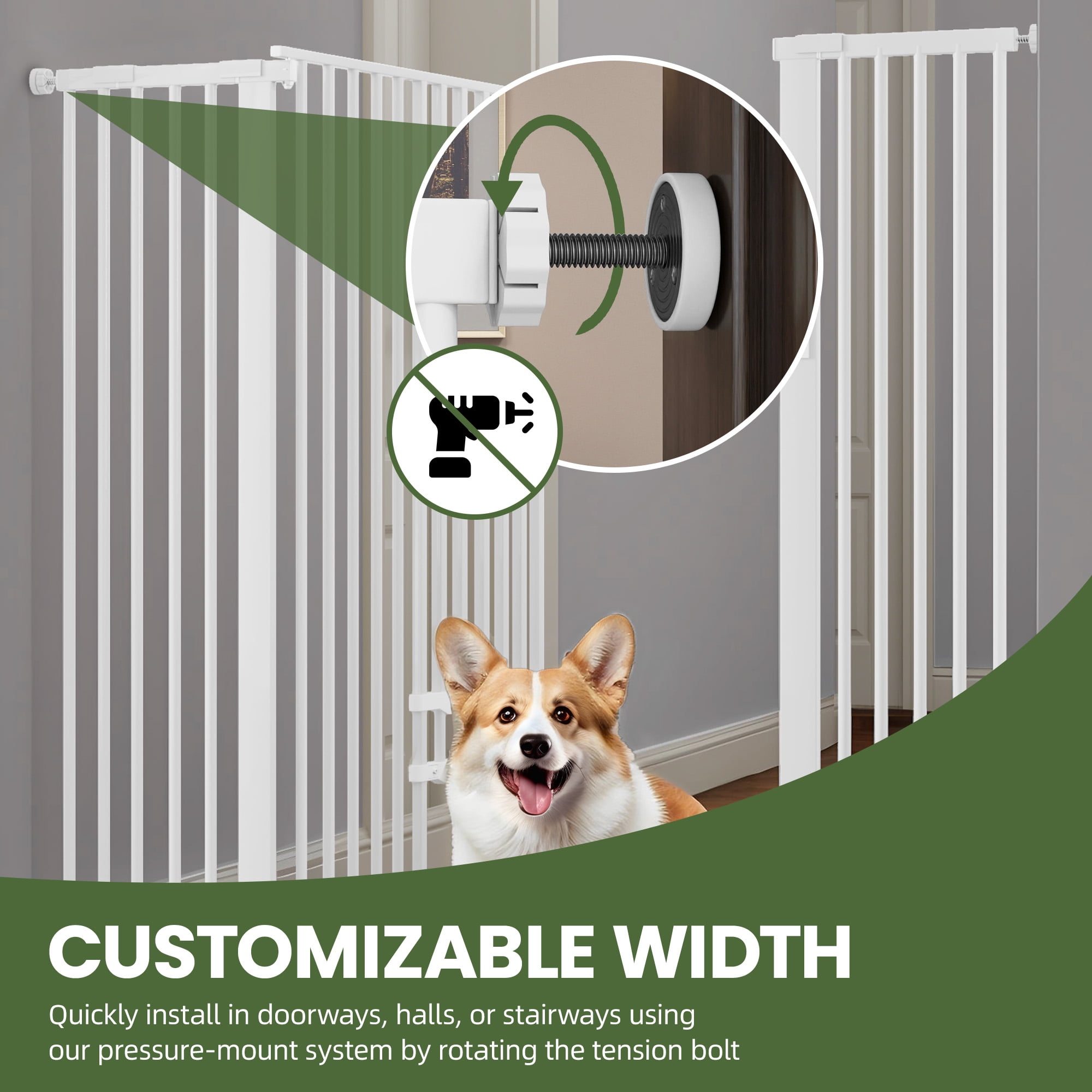 Uforic 55" Extra Tall Pet Gate with Cat Door, 29.5"-48" Wide, Auto-Close, No Drill, White