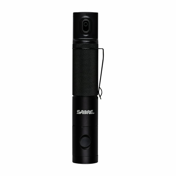 SABRE 2-in-1 Pepper Light Pepper Spray and Flashlight, Black, Solid Print, 1.25 in x 1.5 in x 6.5 in