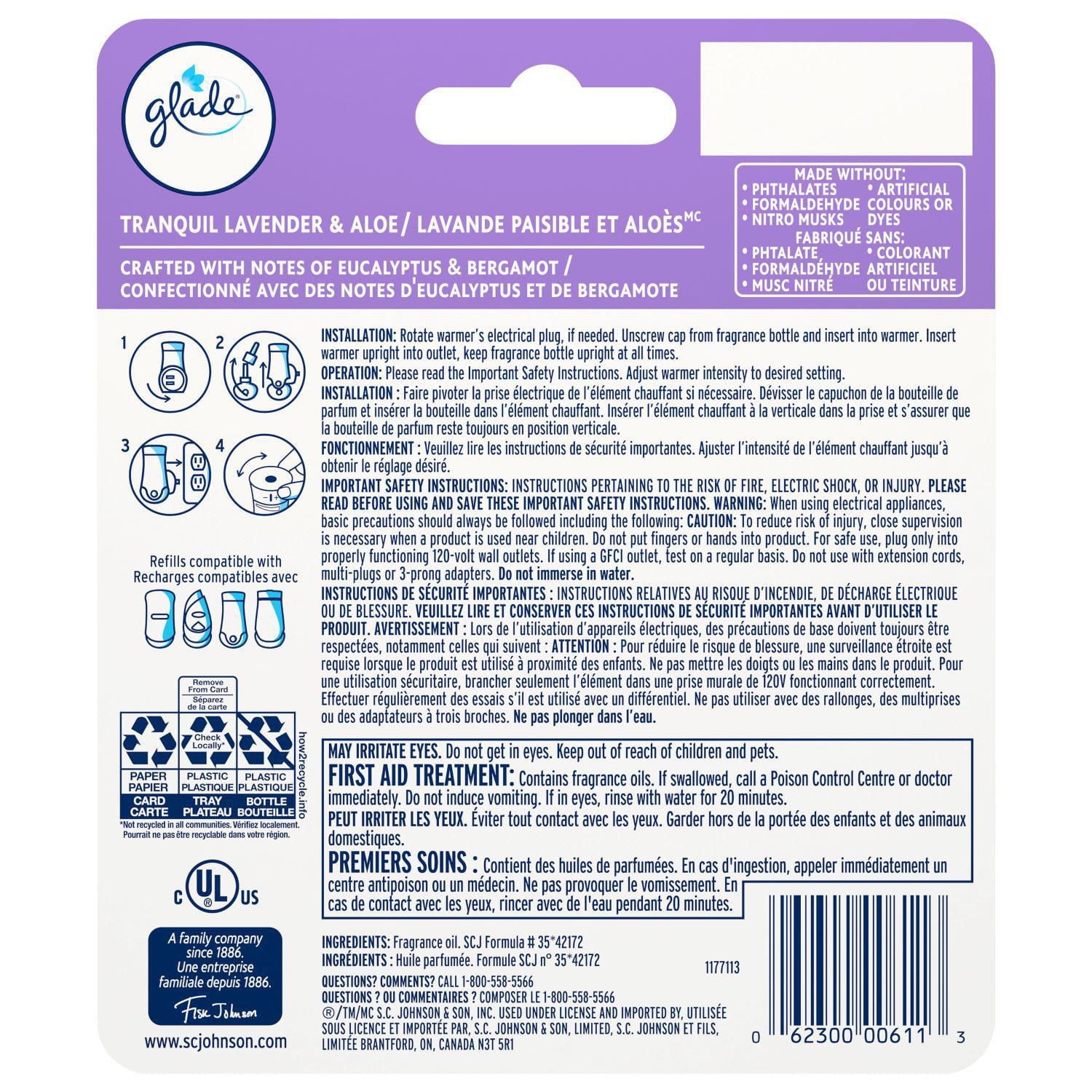 Glade Plugins® Air Freshener Oil Refill, Tranquil Lavender & Aloe