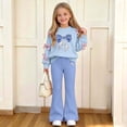 thumbnail image 2 of QTBIUQ Girls Two-Piece Fall Winter Set Bow-Decorated Long-Sleeve Sweatshirt with Rhinestone-Bow Print and Flared Pants Outfit Set, 2 of 8