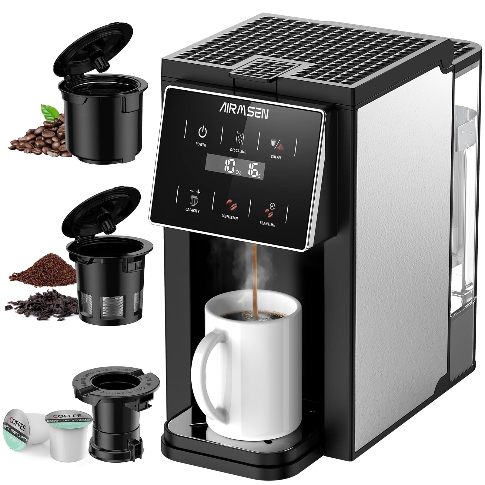 AICOOK Single Serve Coffee Maker, Compact 1000W Brewer, Hot and Iced, 4  Brewing Sizes - Walmart.com