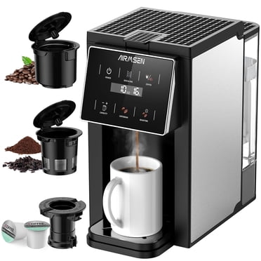 AIRMSEN 3 in 1 Single Serve Coffee Maker with Grinder, K Cup Coffee Machine Compatible with Grounds and Beans, Instant Coffee Pot with 6 Grind Levels & 6-14oz Cup Sizes, BPA-Free