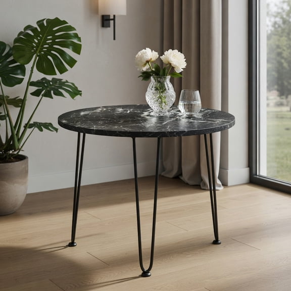 Resenkos Nightstand,Desktop Table,Side Table,End Tables,Beside Table,Round Coffee Table with Thickened Tabletop and Metal Tripod Legs-Black