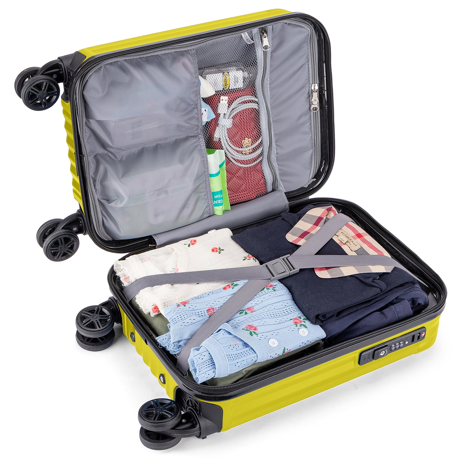 Personal Item Suitcase 18x14x8 Inches Hardside Built In TSA Lock & USB Port Lightweight Luggage With Removable Silent Wheels Underseat Carry-On Bag For Spirit and Frontier and More (Yellow)