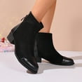thumbnail image 3 of Womens Ankle Boots Fashion Casual Leather Suede Patchwork Chunky Heel Wide Mid Calf Booties with Back Zipper Black Size 6, 3 of 7