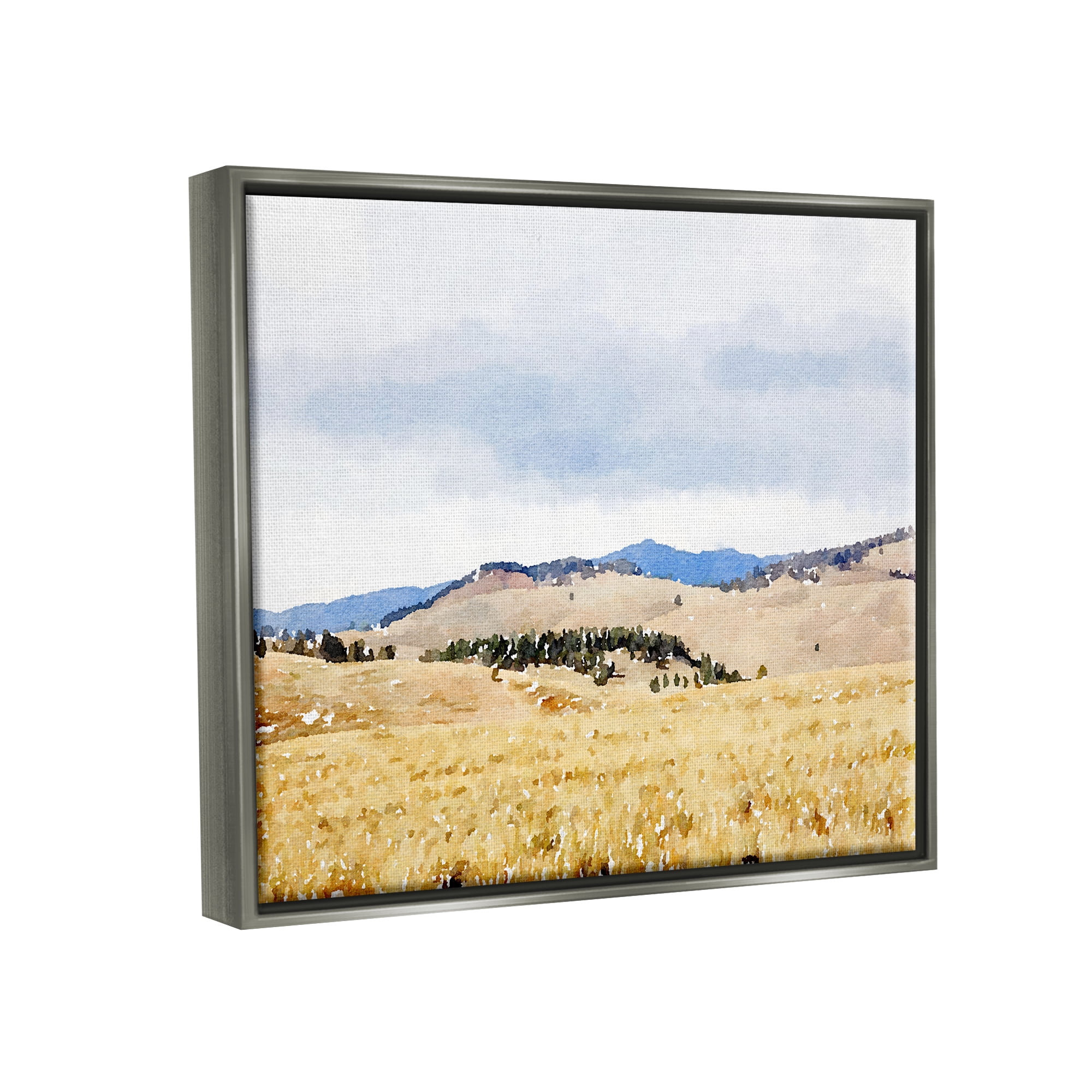 Stupell Grassy Plateau Vasty Countryside Landscape Painting Gray Floater Framed Art Print Wall Art