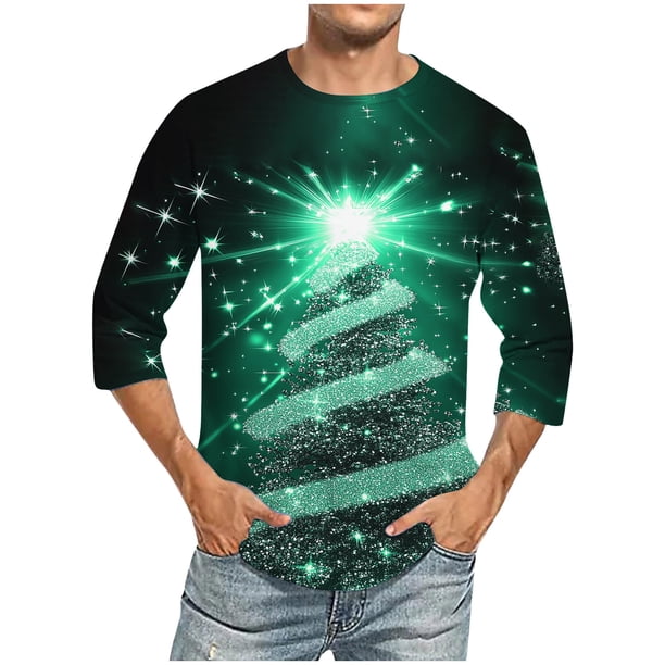 Camisas de Manga Larga para Hombres Imprimir Casual Cuello Redondo Blusa de Manga Corta, Camisas de Lino para Hombres