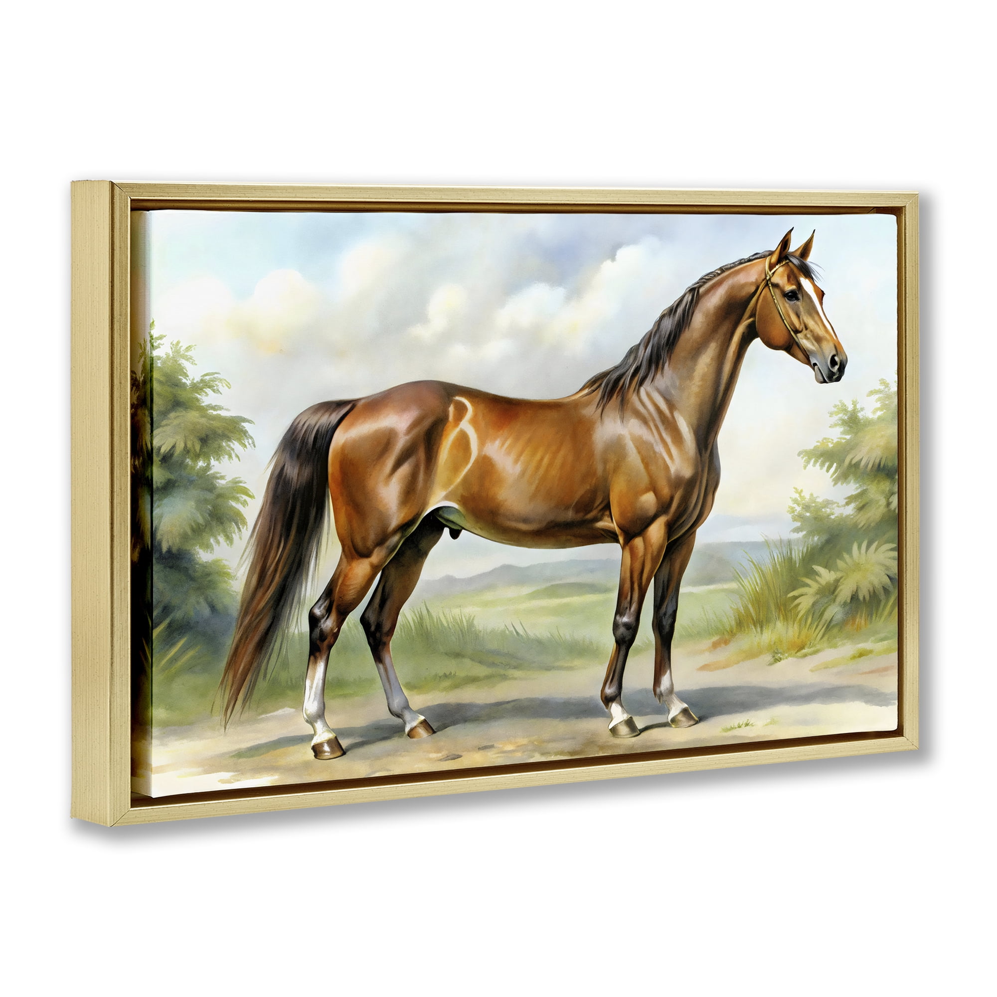 Stupell Industries Majestic Horse in Pastoral Landscape Gold Framed Floater Canvas Wall Art, design by Creative Studio