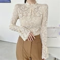thumbnail image 5 of Women's Lace Pullover Tops Autumn Winter Bottoming Shirt Tops Stretch Long Bell Sleeves T-shirt Turtleneck Top for Daily, 5 of 9