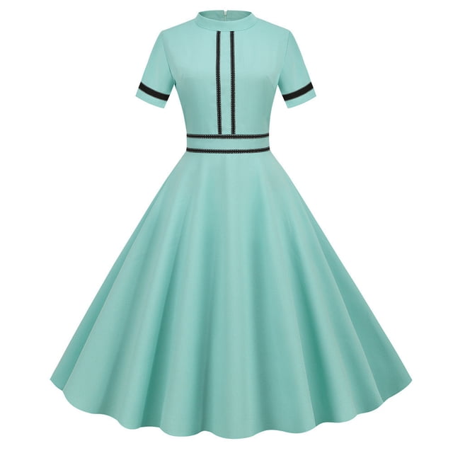 Jusqu'à 65 % de Réduction! Robes de Mode d'Été pour Femmes 2024 Grande Taille Modèle Explosion Couleur Vintage Manches Courtes Col Montant Ourlet de Fête Robes