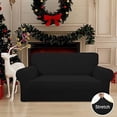 thumbnail image 2 of Stretch Loveseat Slipcover 1-Piece Sofa Cover Furniture Protector Couch Soft with Elastic Bottom for Kids Polyester Spandex Jacquard Fabric Small Checks (Loveseat, Black), 2 of 8