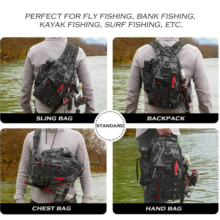 Outdoor Fishing Gear Backpack, Large, Waterproof, with Trout Rod