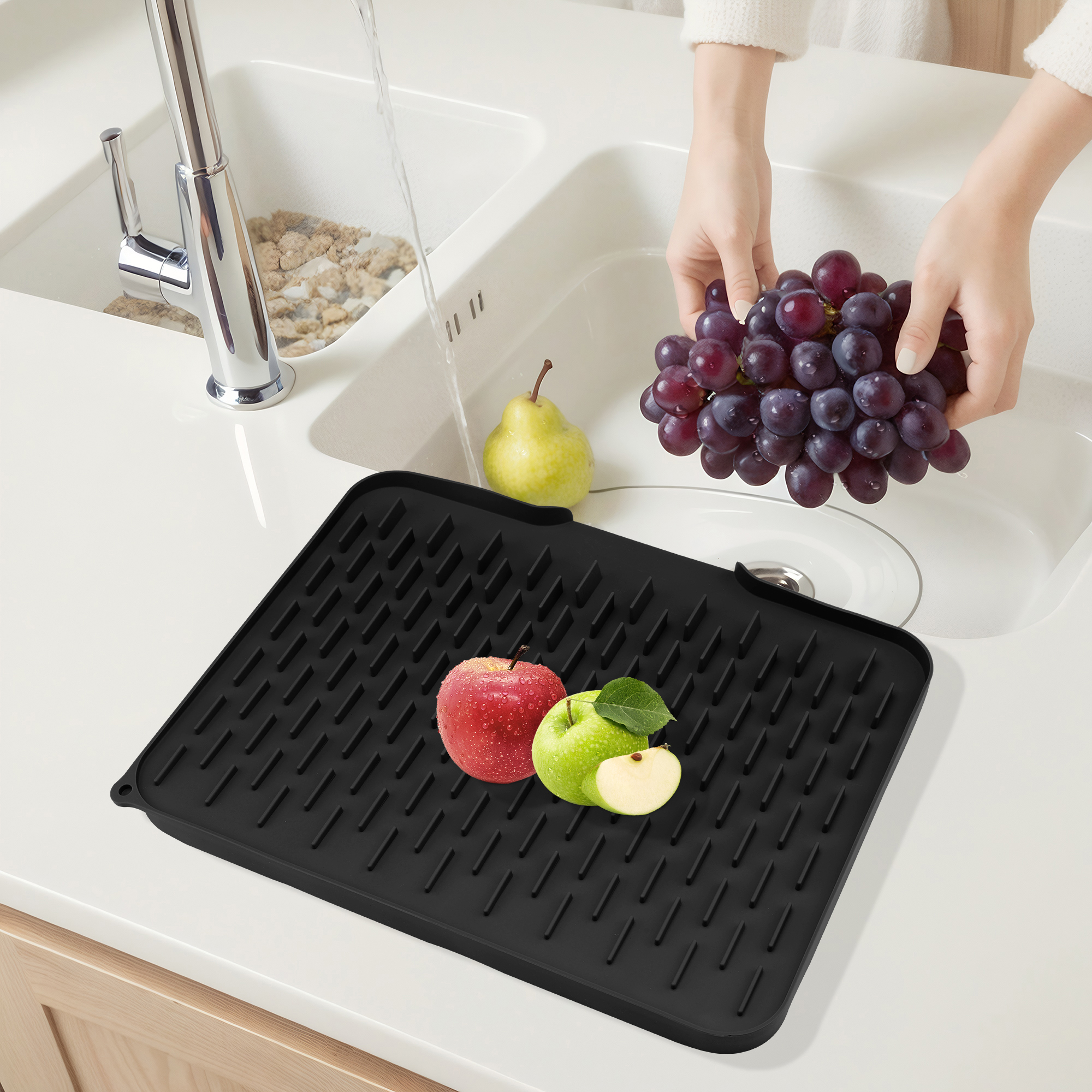 Unique Bargains Silicone Easy Clean Slope Design Dish Drying Mat Black 15.7*12.6*0.8 inch