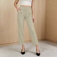 thumbnail image 3 of Pounoo Capri Pants for Women High Waisted Double Button Pleated Detail Straight Fit Trousers Office Wear Wrinkle Resistant Bottoms, 3 of 8