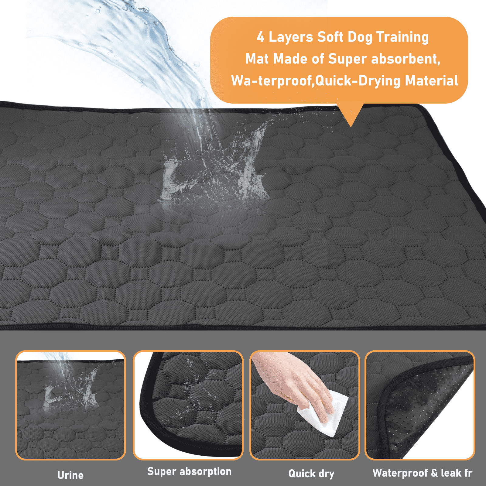 Non-Slip Dog Pads 26.3 x 19.6 inch, Washable Puppy Pads with Fast Absorbent, Waterproof Training Pad for Kennel