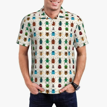 Uemuo Cartoon Insects for Men’s Golf Shirt – Premium Pique Cotton Polo Soft & Breathable Casual Short Sleeve Shirt Comfortable Activewear for Sports & Leisure-Small