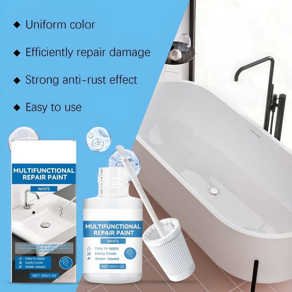 VELIMO White Touch up Paint 30ml,Multi-purpose Enamel Paint,Tub and Tile Paint,Strong White Enamel Paint for Repairing Small Scratches,Defects,and Cracks in Bathtubs and Ceramic Sinks