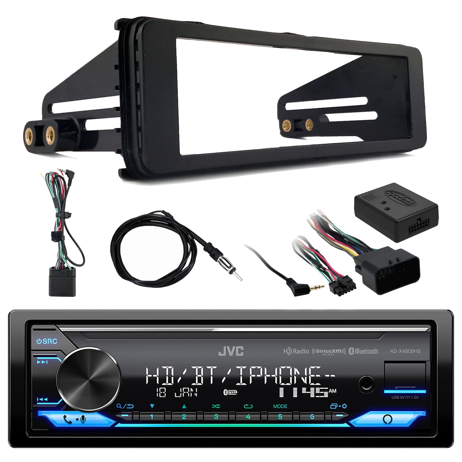 JVC KDX480BHS Single DIN Bluetooth USB AUX LED AM/FM Radio Stereo