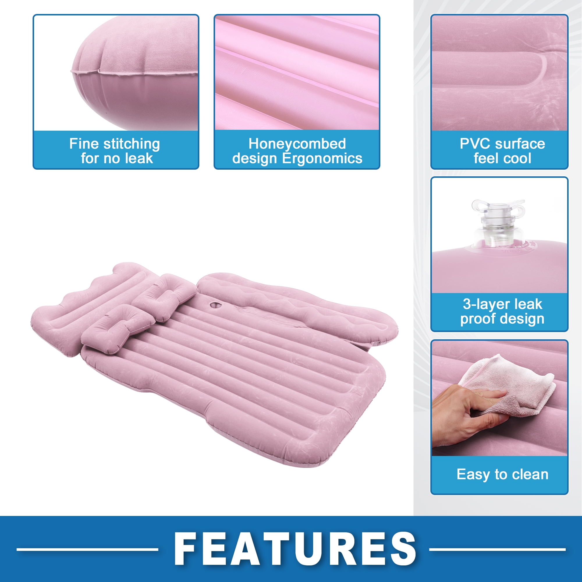 Car Air Mattress Sleeping Mat 50.39"x30.31"x5.91" Back Seat Bed Air Mattress Bed with Pillows Pink