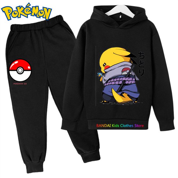 Conjunto de ropa deportiva de algodón con capucha para niño Y niña, sudadera con capucha de Pokémon Pikachu, pantalones, ropa para 2 peces 4 5 6 7 8 9 10 11 12 13 14 Y qym unisex