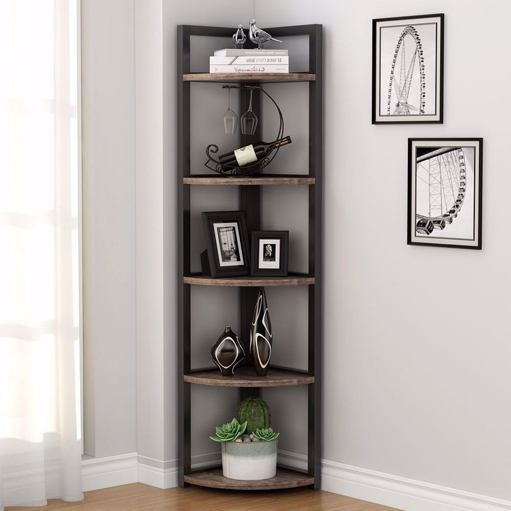 Tribesigns 5 Tier Corner Shelf, Rustic Corner Storage Rack Plant Stand