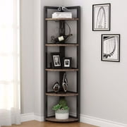 TribeSigns 5 Tier Corner Shelf, Rustic Corner Storage Rack Plant Stand Small Bookshelf for Living Room, Home Office, Kitchen, Small Space