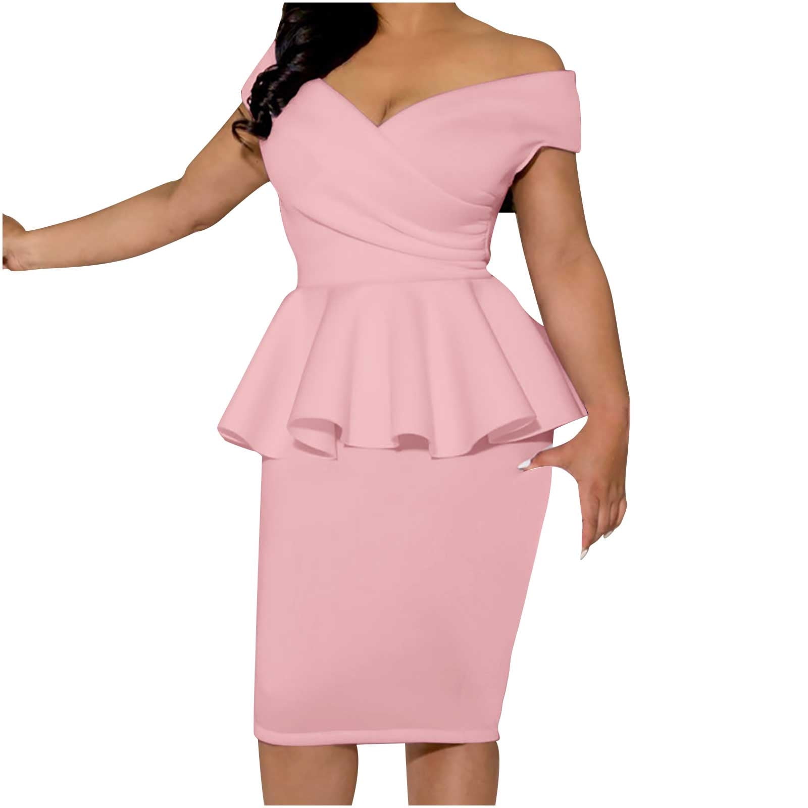 Formal Dresses for Women Off The Shoulder Solid Peplum Evening Party