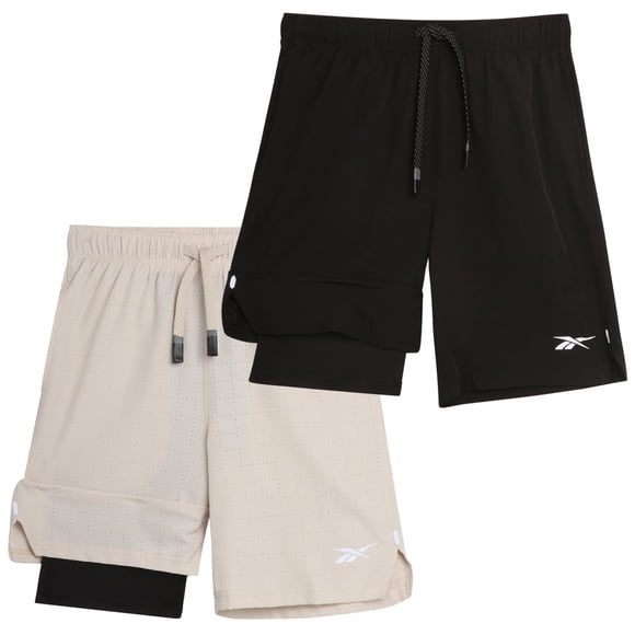 Shorts deportivos Reebok para niño, pack de 2, secado rápido, con compresión