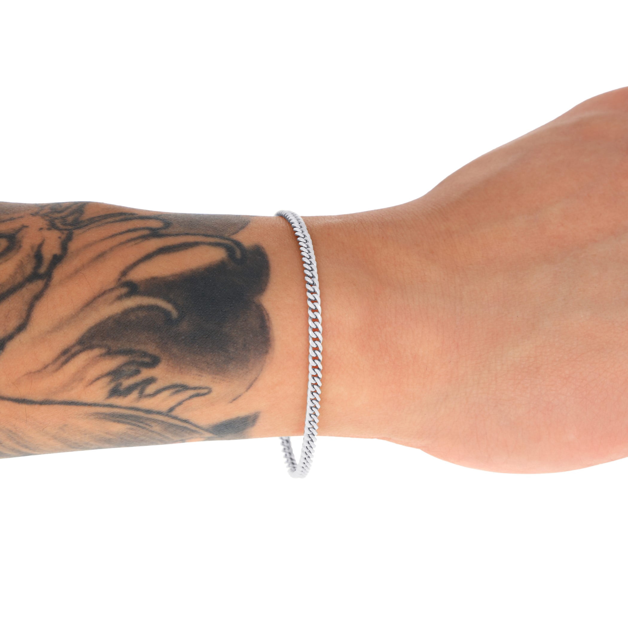 Nuragold 10K Real White Gold Miami Cuban Link 3mm Chain Bracelet (7"-9") Italian Jewelry for Men & Women