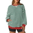 thumbnail image 2 of Women Striped Oversized Sweatshirt Crewneck Long Sleeve Shirts Hoodies 2025 Summer Fashion Pullover Top Y2K Outfits 03-Green XL, 2 of 5