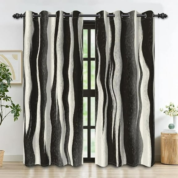 Black And White Stripes Blackout Curtains For Bedroom Modern Abstract Lines Window Curtains For Living Room Luxury Darkening Curtains Window Treatment Drapes 53"W x 63"L (Pack of 2)