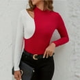 thumbnail image 5 of ZHYou Sweaters for Women,Color Block,Cut Out Shoulder,High Neck,Soft Slim Fit Long Sleeve Tops,Wine,Size 2XL, 5 of 6