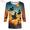 thumbnail image 2 of Cloaraye Halloween Crew Neck T Shirts for Women 3/4 Sleeve Plus Size Tops Fashion Print Loose Halloween Shirts, 2 of 5