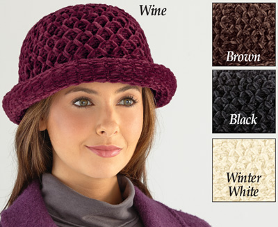 Roll Brim Chenille Hat, Winter White, 8 