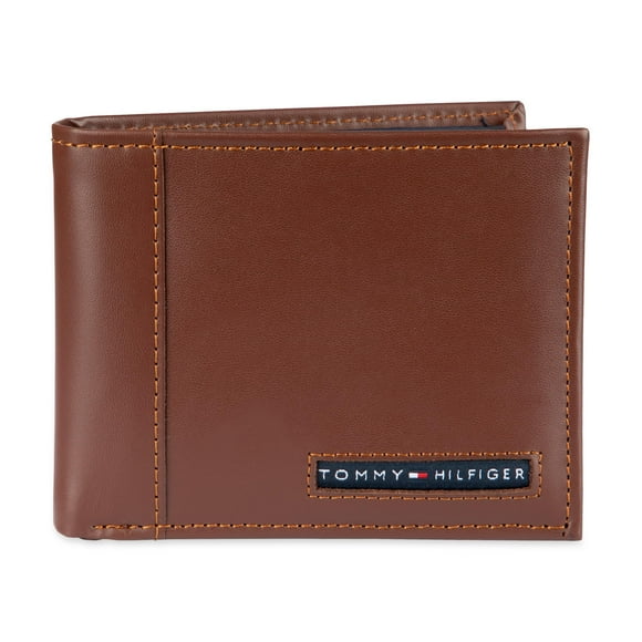 Billetera de cuero Tommy Hilfiger TH para hombre pliegue fino color canela