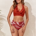 thumbnail image 4 of XEGLSBU Women Plus Size Swimsuit Cover Plus Size Two Piece Swimsuit High Waist Bikini with Flutter Sleeves and V Neck Bathing Red Size XL, 4 of 9